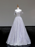 Gorgeous A line Spaghetti Straps Sequin Long Prom Dresses Graduation Dresses HZ1214