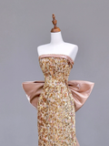 Gorgeous Sheath Strapless Sequin Gold Long Prom Dress Party Dress Graduation Dresses HZ1214