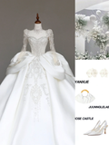Unique Bridal Gown Ball Gown Sweetheart Long Sleeves White Sequin Wedding Dresses Bridal Gowns HZ1214
