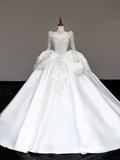 Unique Bridal Gown Ball Gown Sweetheart Long Sleeves White Sequin Wedding Dresses Bridal Gowns HZ1214