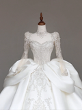 Unique Bridal Gown Ball Gown Sweetheart Long Sleeves White Sequin Wedding Dresses Bridal Gowns HZ1214