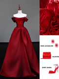 Gorgeous Ball Gown Off The Shoulder Burgundy Satin Long Prom Dresses Graduation Dresses HZ1214