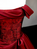 Gorgeous Ball Gown Off The Shoulder Burgundy Satin Long Prom Dresses Graduation Dresses HZ1214