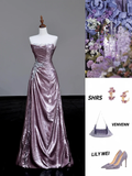 Gorgeous A Line Strapless Sequin Lilac Long Prom Dress Party Dress Graduation Dresses HZ1214