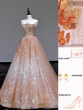 Gorgeous Ball Gown Strapless Sequin Long Prom Dress Party Dress Graduation Dresses HZ1214