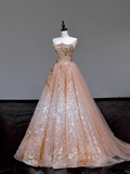Gorgeous Ball Gown Strapless Sequin Long Prom Dress Party Dress Graduation Dresses HZ1214