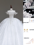 Unique Bridal Gown Ball Gown Off The Shoulder White Sequin Wedding Dresses Bridal Gowns HZ1214
