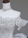 Unique Bridal Gown Ball Gown Off The Shoulder White Sequin Wedding Dresses Bridal Gowns HZ1214