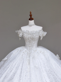 Unique Bridal Gown Ball Gown Off The Shoulder White Sequin Wedding Dresses Bridal Gowns HZ1214