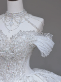 Unique Bridal Gown Ball Gown High Neckline White Sequin Wedding Dresses Bridal Gowns HZ1214
