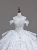 Unique Bridal Gown Ball Gown High Neckline White Sequin Wedding Dresses Bridal Gowns HZ1214