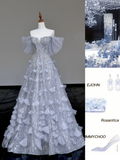 Gorgeous Ball Gown Off The Shoulder Silver Gray Sequin Long Prom Dresses Graduation Dresses HZ1214