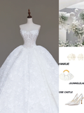 Unique Bridal Gown Ball Gown Sweetheart Lace White Satin Wedding Dresses Bridal Gowns HZ1214