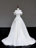 Unique Bridal Gown Ball Gown Off The Shoulder White Satin Wedding Dresses Bridal Gowns HZ1214