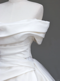 Unique Bridal Gown Ball Gown Off The Shoulder White Satin Wedding Dresses Bridal Gowns HZ1214