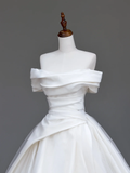 Unique Bridal Gown Ball Gown Off The Shoulder White Satin Wedding Dresses Bridal Gowns HZ1214