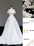 Unique Bridal Gown Ball Gown Off The Shoulder White Satin Wedding Dresses Bridal Gowns HZ1214
