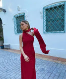 Classy Mermaid One Shoulder Burgundy Satin Prom Dresses Formal Summer Wedding Guest Dresses Wedding Guest Outfits HZ1214