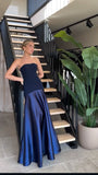 Classy Mermaid Strapless Royal Blue Prom Dresses Satin Summer Wedding Guest Dresses Wedding Guest Outfits HZ1214
