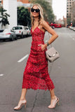 Classy Sheath Spaghetti Straps Red Lace Prom Dresses Summer Wedding Guest Dresses Wedding Guest Outfits HZ1214