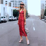 Classy Sheath Spaghetti Straps Red Lace Prom Dresses Summer Wedding Guest Dresses Wedding Guest Outfits HZ1214