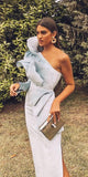 Classy Sheath One Shoulder Light Blue Organza Prom Dresses Summer Wedding Guest Dresses Wedding Guest Outfits HZ1214