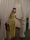 Classy Mermaid Spaghetti Straps Yellow Sequin Prom Dresses Summer Wedding Guest Dresses Wedding Guest Outfits HZ1214