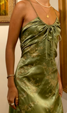 Gorgeous A line Halter Green Floral Prom Dresses Formal Summer Wedding Guest Dresses Wedding Guest Outfits HZ1214