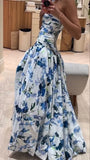 Elegant Wedding Guest Outfit Ball Gown Blue Floral Formal Night Dresses Summer Wedding Guest Dresses Graduation Dresses HZ1214