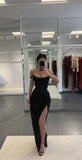 Classy Sheath Off The Shoulder Sequin Slit Prom Dresses Black Summer Wedding Guest Dresses Wedding Guest Outfits HZ1214