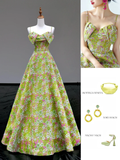 Gorgeous Ball Gown Spaghetti Straps Green Satin Long Prom Dress Party Dress Graduation Dresses HZ1214