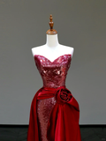Gorgeous Sheath Sweetheart Sequin Red Long Prom Dress Party Dress Graduation Dresses HZ1214