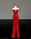 Gorgeous Sheath Sweetheart Sequin Red Slit Long Prom Dress Party Dress Graduation Dresses HZ1214