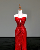 Gorgeous Sheath Sweetheart Sequin Red Slit Long Prom Dress Party Dress Graduation Dresses HZ1214