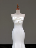 Simple Bridal Gown Mermaid Strapless Satin White Wedding Dresses Minimalist Bridal Gowns HZ1214