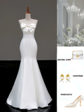 Simple Bridal Gown Mermaid Strapless Satin White Wedding Dresses Minimalist Bridal Gowns HZ1214