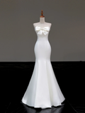 Simple Bridal Gown Mermaid Strapless Satin White Wedding Dresses Minimalist Bridal Gowns HZ1214