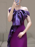 Gorgeous Mermaid Off The Shoulder Grape Satin Long Prom Dress Party Dress Graduation Dresses HZ1214