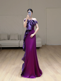Gorgeous Mermaid Off The Shoulder Grape Satin Long Prom Dress Party Dress Graduation Dresses HZ1214