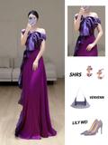 Gorgeous Mermaid Off The Shoulder Grape Satin Long Prom Dress Party Dress Graduation Dresses HZ1214