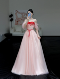 Gorgeous A line Off The Shoulder Pink Tulle Long Prom Dress Party Dress Graduation Dresses HZ1214