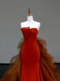 Gorgeous Mermaid Strapless Red Long Prom Dress Party Dress Graduation Dresses HZ1214