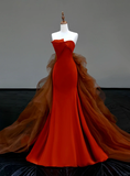 Gorgeous Mermaid Strapless Red Long Prom Dress Party Dress Graduation Dresses HZ1214