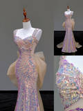 Pretty Mermaid Sweetheart Sequin Pink Long Prom Dress Party Dress Graduation Dresses HZ1214