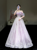 Gorgeous A line Off The Shoulder Lilac Sequin Long Prom Dress Party Dress Graduation Dresses HZ1214