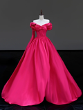 Elegant Glamour Ball Gown Hot Pink Satin Long Prom Dress Party Dress Evening Dresses HZ1214