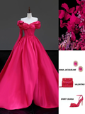 Elegant Glamour Ball Gown Hot Pink Satin Long Prom Dress Party Dress Evening Dresses HZ1214