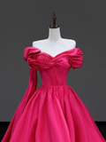 Elegant Glamour Ball Gown Hot Pink Satin Long Prom Dress Party Dress Evening Dresses HZ1214