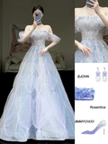 Elegant Glamour Ball Gown Blue Sequin Tulle Long Prom Dress Party Dress Evening Dresses HZ1214