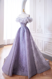 Elegant Glamour Ball Gown Off The Shoulder Lilac Feathers Prom Dress Party Dress Evening Dresses HZ1214